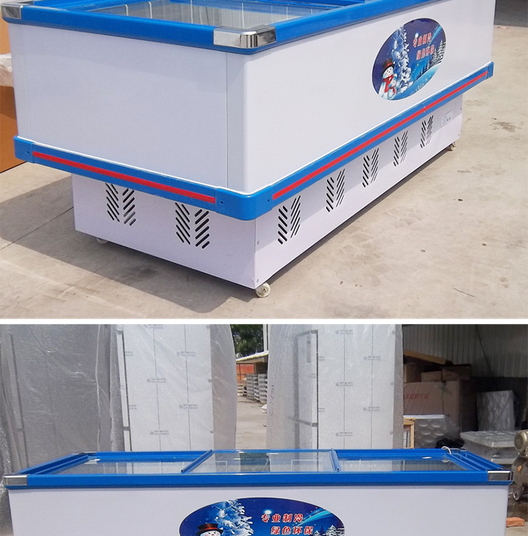 睿美島柜展示柜商用臥式冰柜玻璃門(mén)雙機(jī)冷凍速凍冰箱超市海鮮展柜