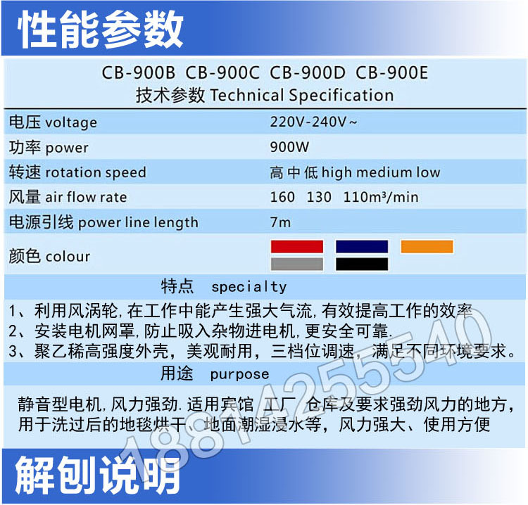 超寶CB900D地面地板強力吹地機吹干機三速拉桿式吹風(fēng)機 超市酒店