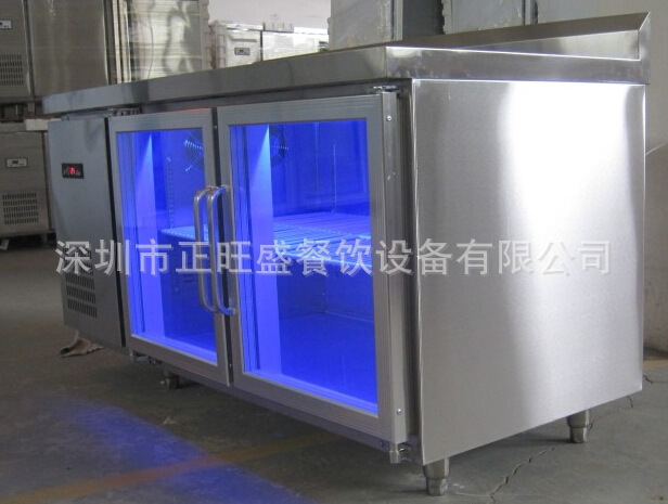 新品兩門藍(lán)光玻璃門冷藏工作臺(tái)保鮮臥式冰箱奶茶店設(shè)備冰柜 熱賣